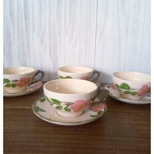 Vintage Franciscan Desert Rose Tea Cups & Saucers, Pink and White Floral Dishes